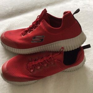 Skechers - Men’s Red Knit Slip-On Athletic Shoes